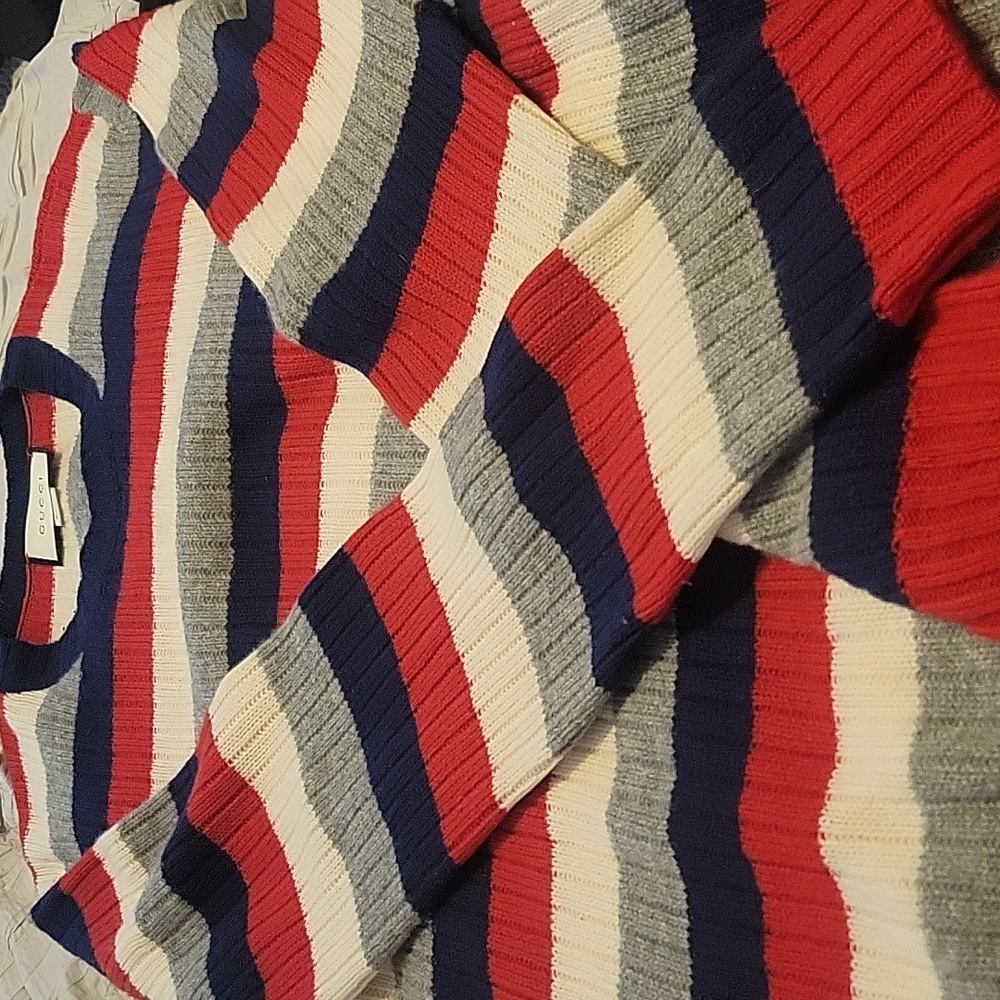 Gucci Red, Navy, Gray, Cream Striped Crewneck Sweater - Picture 3 of 3